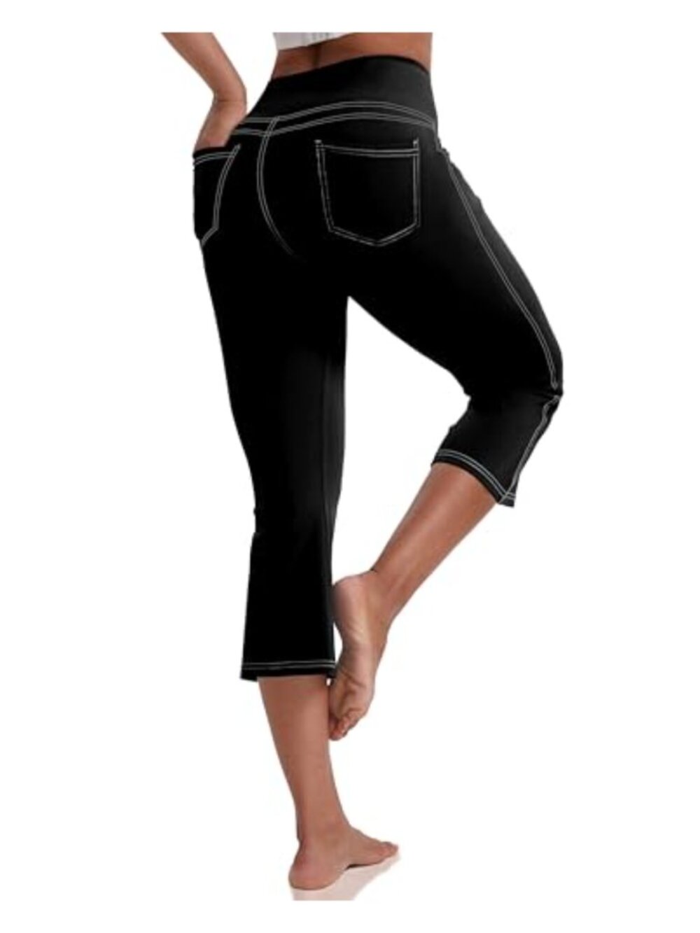 High Waisted Capri Leggings with Pockets Stretchy Yoga Pants